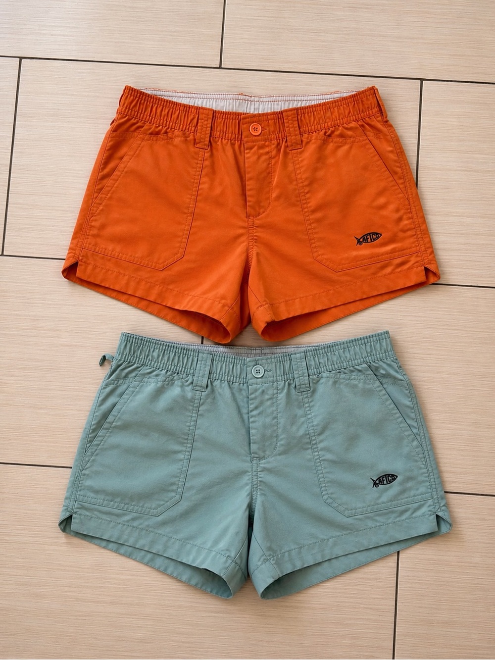 AFTCO Women’s Nylon Active/Fishing Shorts Bundle Size 4 Orange & Blue EUC
